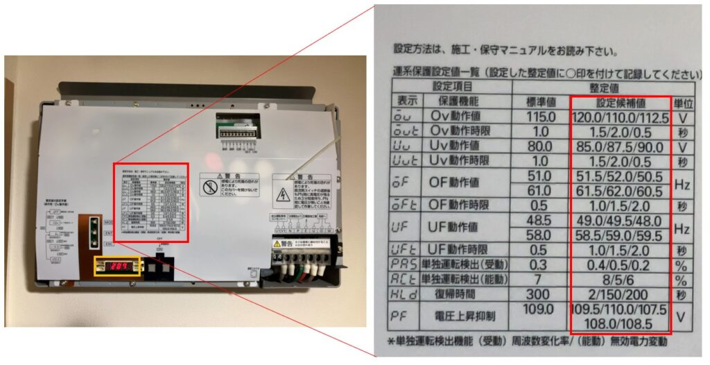 パワコン　設定ラベル